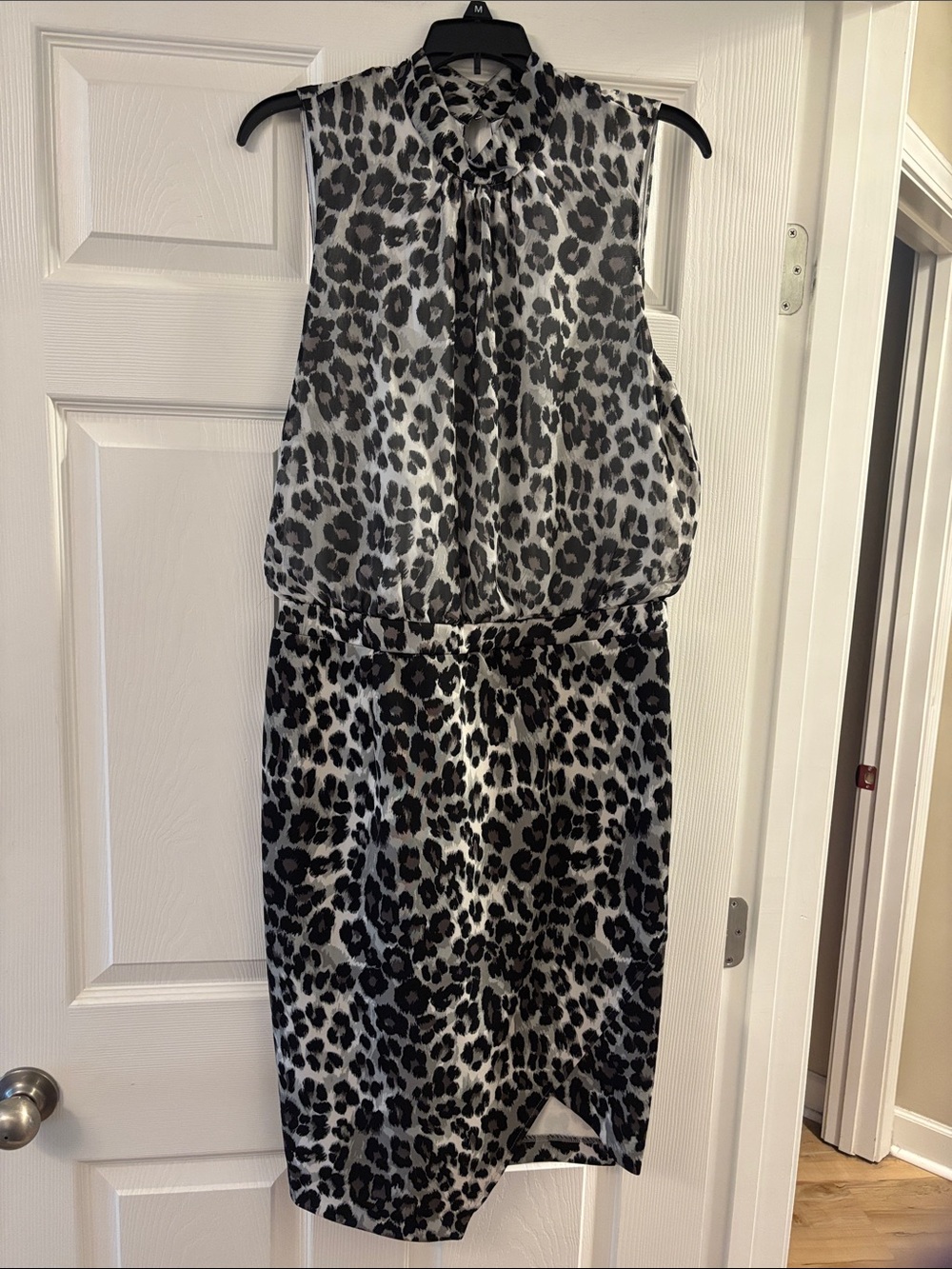 New York & Company Black and Gray Leopard-Print Midi Dress